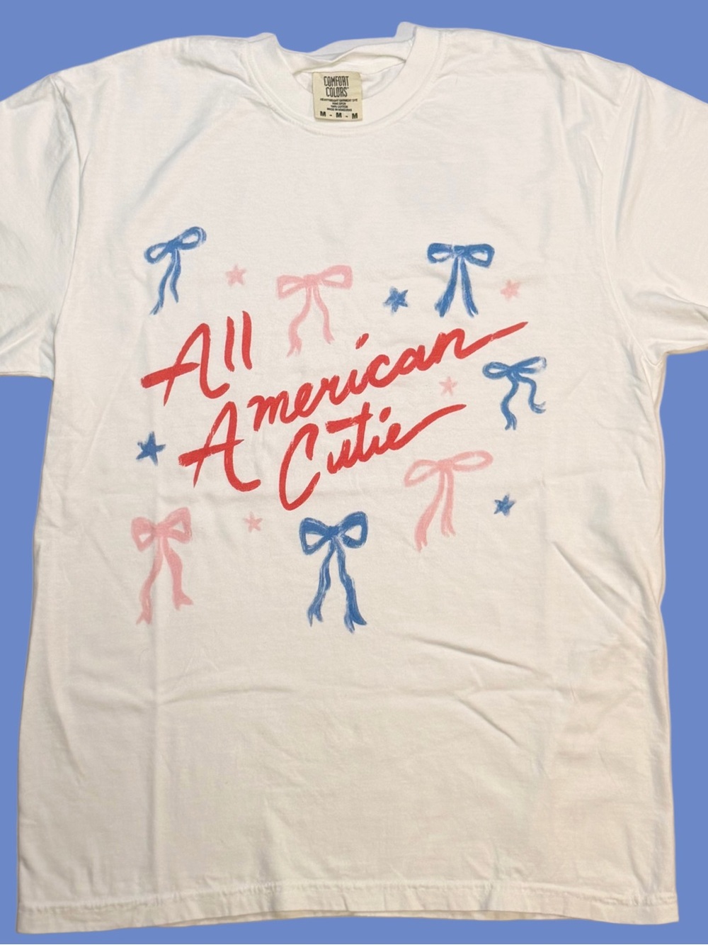 Patriotic All American Cutie Graphic Tee - White with Red, Blue & Pink